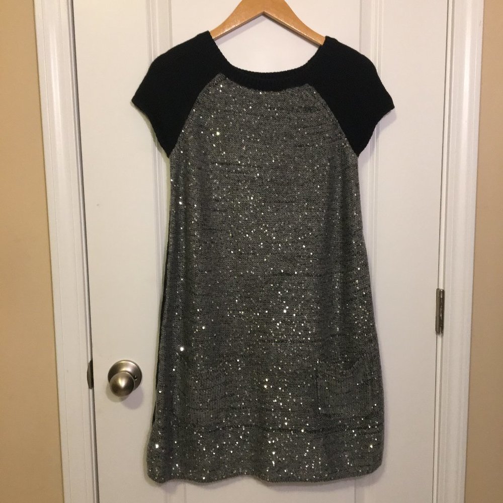 Style & Co. Gray and Black Sequin Sweater Dress